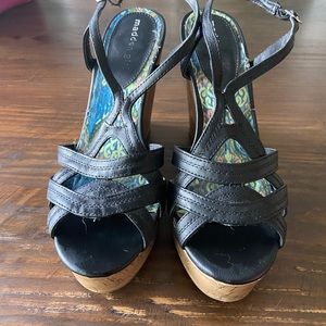 Madden Girl Black Wedge Sandals Size 8 1/2